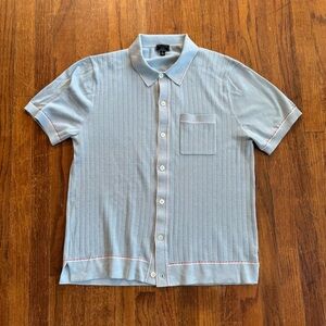 Todd Snyder Cotton Silk Tipped Full Placket Polo in Light Blue Size Large